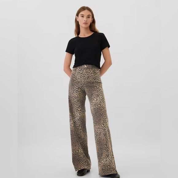 Gap High Rise Wide-Leg Leopard Print BoHo Denim Jeans NWT 16/33 Regular NWT - Picture 1 of 8